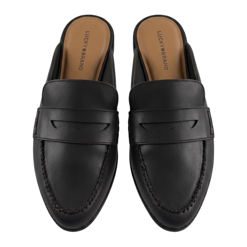 NWOT!LUCKY BRAND WOMEN’S MULE TYPE SLIP ON FLATS AND BLACK I” BOTTOM HEEL.SZ 10M